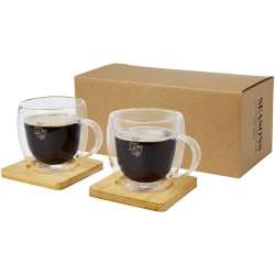 Tasse Manti 2 pièces en verre à double paroi de 250 ml avec sous-verre en bambouCouleur:Translucide / Naturel
