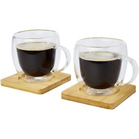 Tasse Manti 2 pièces en verre à double paroi de 250 ml avec sous-verre en bambouCouleur:Translucide / Naturel