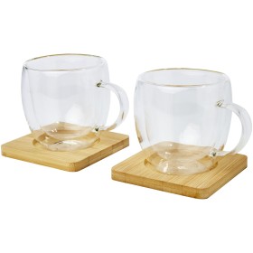 Tasse Manti 2 pièces en verre à double paroi de 250 ml avec sous-verre en bambouCouleur:Translucide / Naturel