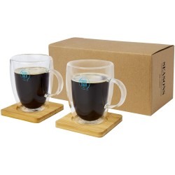 Tasse 2 pièces Manti de 350 ml à double paroi en verre avec sous-verre en bambouCouleur:Translucide / Naturel