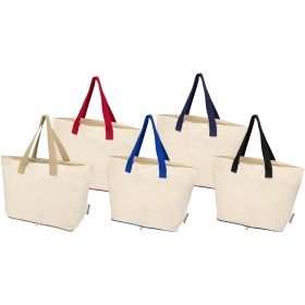 Sac shopping Sierra pliable en coton recyclé GRS 140 g/m2 7 LCouleur:Naturel / Marine