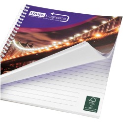 Carnet de notes à spirales A5 Desk-Mate® avec couverture arrière impriméeCouleur:Blanc
