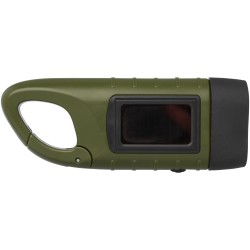 Lampe de poche dynamo solaire Helios en plastique recyclé avec mousquetonCouleur:Vert militaire