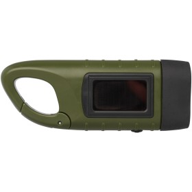 Lampe de poche dynamo solaire Helios en plastique recyclé avec mousquetonCouleur:Vert militaire