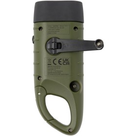 Lampe de poche dynamo solaire Helios en plastique recyclé avec mousquetonCouleur:Vert militaire