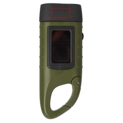 Lampe de poche dynamo solaire Helios en plastique recyclé avec mousquetonCouleur:Vert militaire