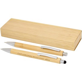 Set stylo bille et porte-mine Oblys en bambou (encre noire)Couleur:Naturel