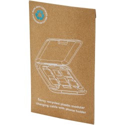 Câble de recharge modulaire en plastique recyclé Savvy avec support de téléphoneCouleur:Blanc