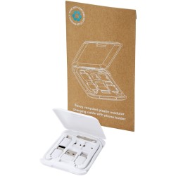 Câble de recharge modulaire en plastique recyclé Savvy avec support de téléphoneCouleur:Blanc