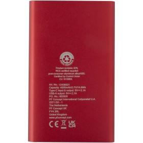 Batterie de secours en aluminium Pep de type-C de 4 000 mAhCouleur:Rouge