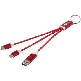 Câble de charge 4-en-1 Metal en aluminium recyclé avec porte-clésCouleur:Rouge