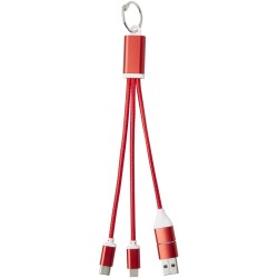 Câble de charge 4-en-1 Metal en aluminium recyclé avec porte-clésCouleur:Rouge