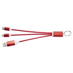 Câble de charge 4-en-1 Metal en aluminium recyclé avec porte-clésCouleur:Rouge