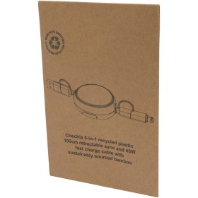 Câble rétractable 5 en 1 Chechia de 100 cm en plastique recyclé pour la synchronisation des données et la charge rapide de 45 WC