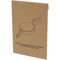 Câble rétractable 5 en 1 Citala en plastique recyclé de 90 cm pour la synchronisation des données et la charge rapide de 40 WCou