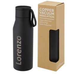 Bouteille Ljungan de 500 ml en acier inoxydable avec isolation par le vide et couche de cuivre, avec dragonne et couvercle enCou