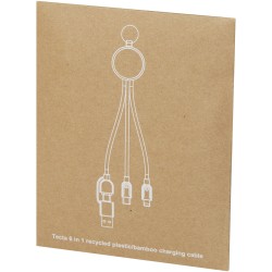 Câble de recharge Tecta 6-en-1 en plastique recyclé/bambou avec porte-clésCouleur:Noir
