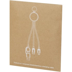 Câble de recharge Tecta 6-en-1 en plastique recyclé/bambou avec porte-clésCouleur:Noir