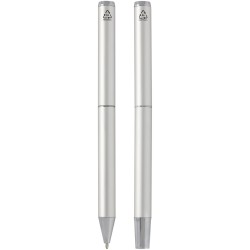 Ensemble-cadeau stylo bille et stylo roller Lucetto en aluminium recycléCouleur:Argent