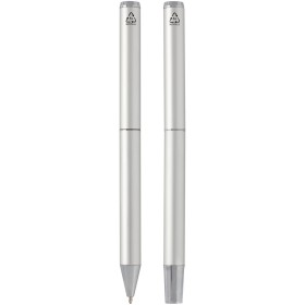 Ensemble-cadeau stylo bille et stylo roller Lucetto en aluminium recycléCouleur:Argent