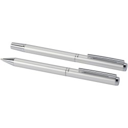 Ensemble-cadeau stylo bille et stylo roller Lucetto en aluminium recycléCouleur:Argent