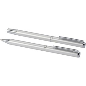 Ensemble-cadeau stylo bille et stylo roller Lucetto en aluminium recycléCouleur:Argent