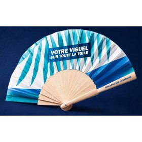 Éventail publicitaire personnalisé en bois avec impression couleur