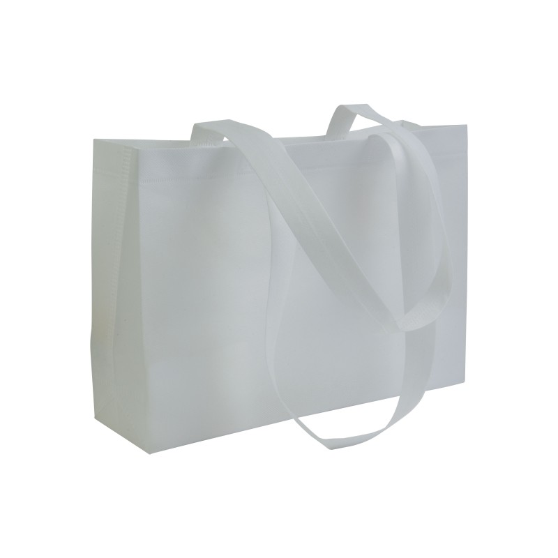 Shopper avec soufflet à la base en TNT 70gm2 thermosoudé, anses longues 