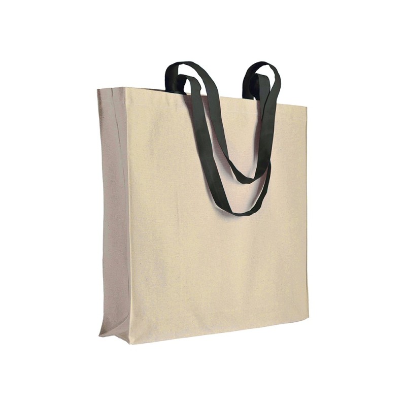 Shopper avec soufflet en coton naturel 220g/m2, anses longues colorées 