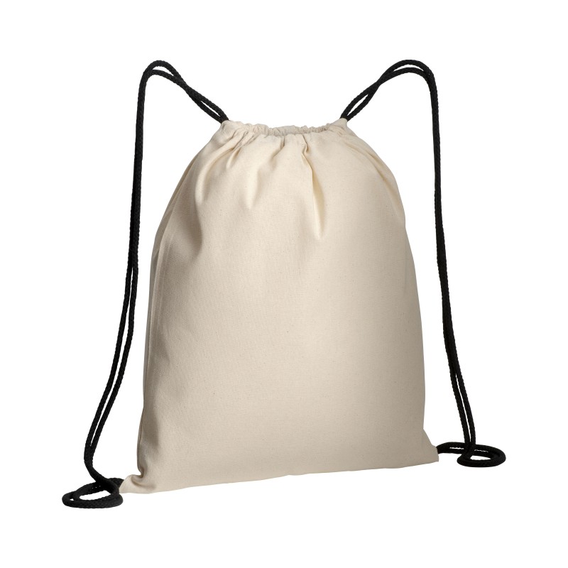 Sac à dos en coton naturel avec fermeture en cordon et cordons colorés 