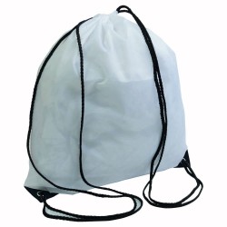 Sac à dos blanc en polyester 210T avec fermeture réglable à cordon, angles renforcés 