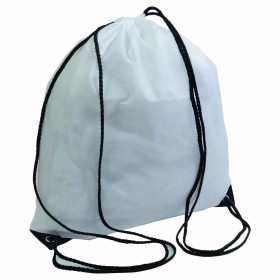 Sac à dos blanc en polyester 210T avec fermeture réglable à cordon, angles renforcés 