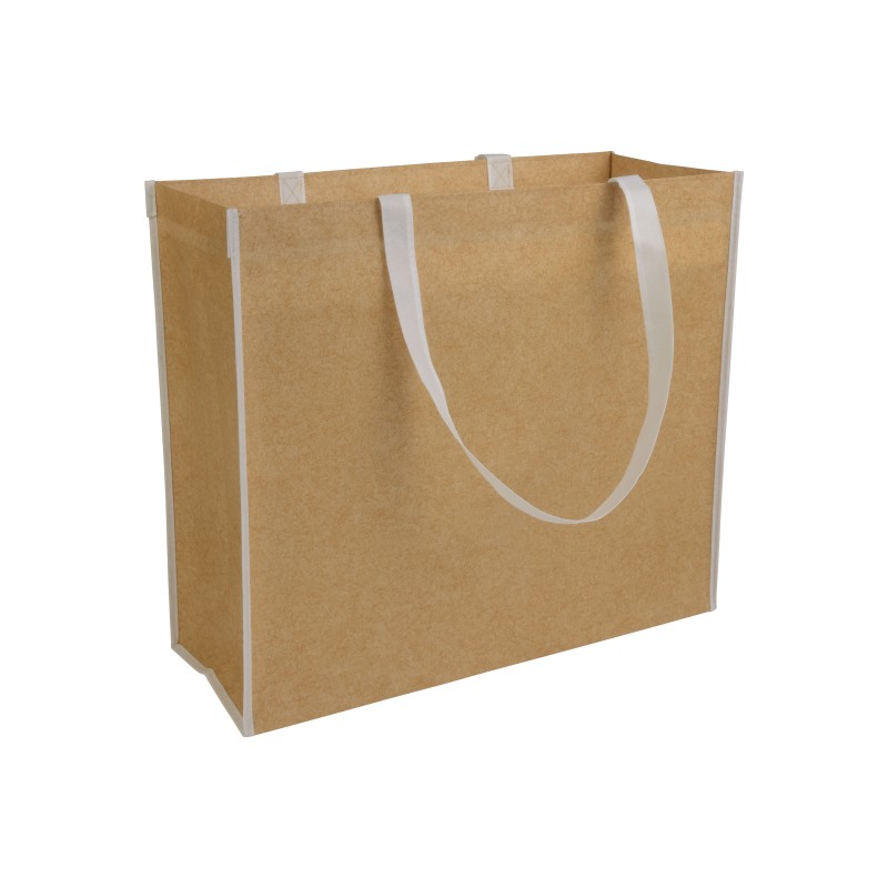 Sac shopper en TNT lamine avec anses longues colorées et soufflet 
