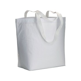 Shopper en R-PET laminé avec soufflet à la base - longues poignées en polyester 