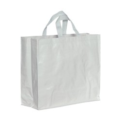 Shopper avec soufflet en PP laminé 120g/m2, anses courtes en ruban 