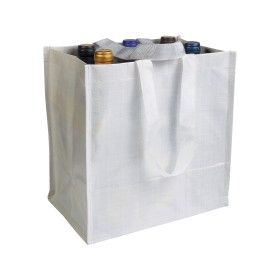 Shopper porte-bouteilles (6) en PP laminé 120g/m2, anses courtes en ruban 