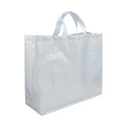 Shopper avec soufflet en PP laminé opaque 120g/m2, anses courtes en ruban 