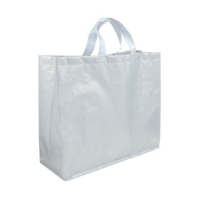Shopper avec soufflet en PP laminé opaque 120g/m2, anses courtes en ruban 
