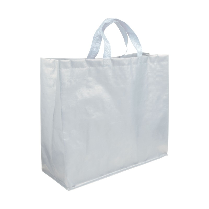 Shopper avec soufflet en PP laminé opaque 120g/m2, anses courtes en ruban 