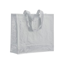 Shopper avec soufflet en PP laminé 120g/m2, anses longues en ruban 