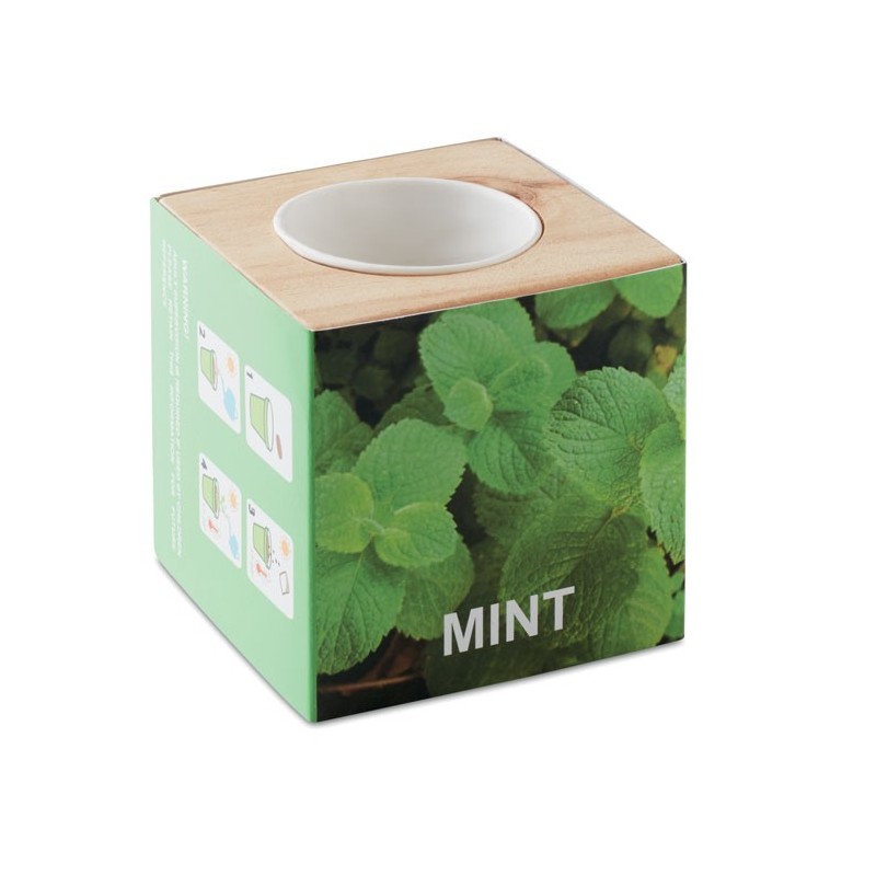Pot en bois avec graine Menthe Menta Pot en bois avec graine Menthe Menta
