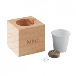 Pot en bois avec graine Menthe Menta 